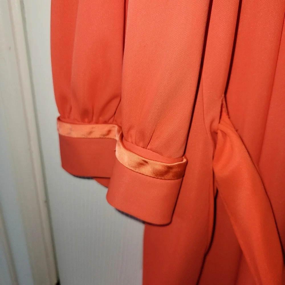 Nylon Robe Satin Trim‎ M Orange 3/4 Sleeve Gossard Artemis Button Front Vintage